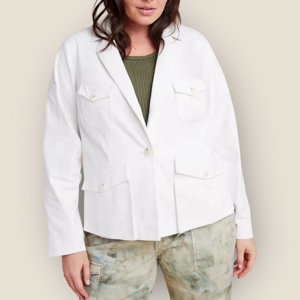 Anthropologie Plus White Button Front Blazer Four Pockets 16W Professional Coat
